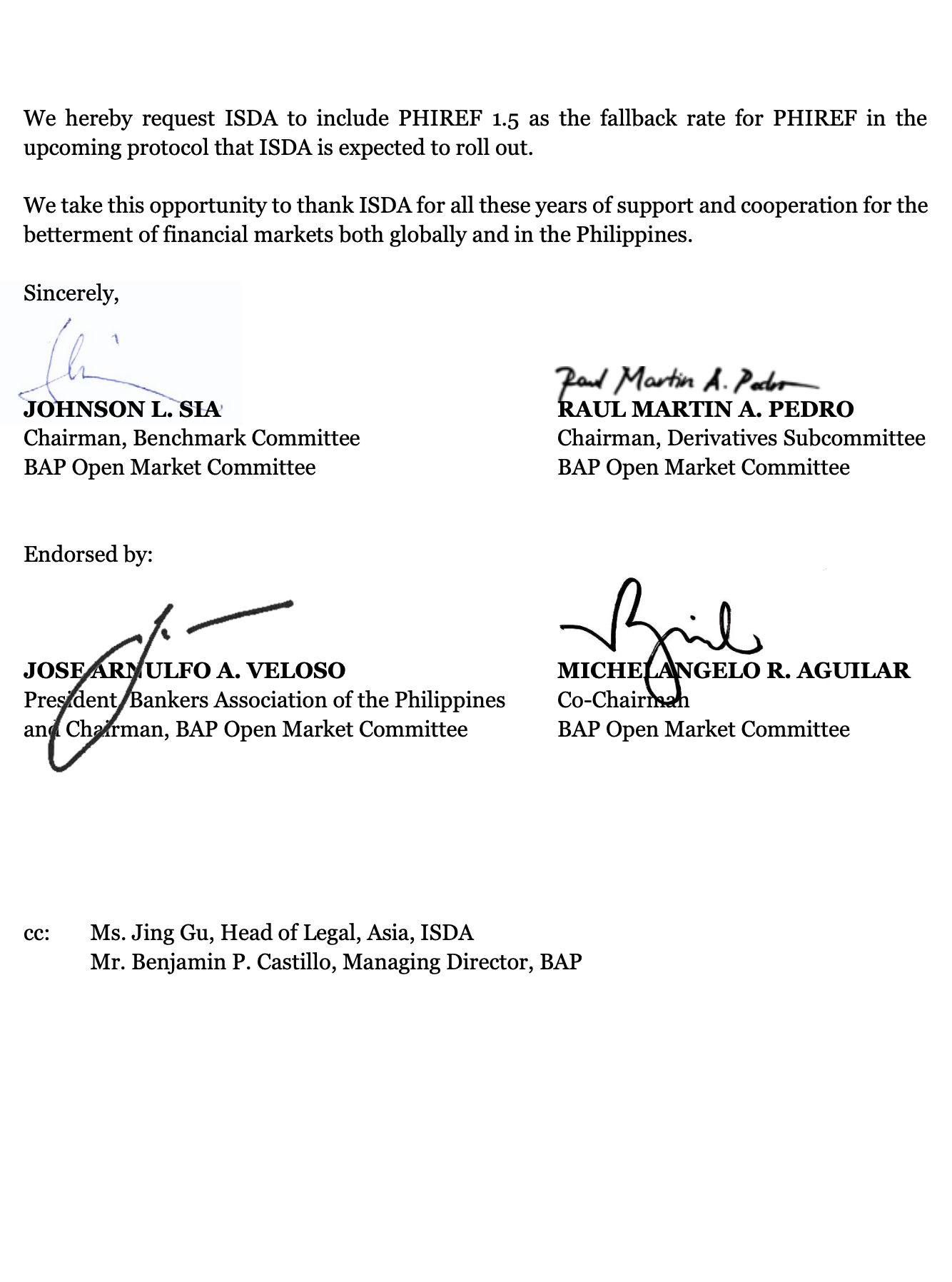 BAP Letter to ISDA on Supplemental Protocol 2